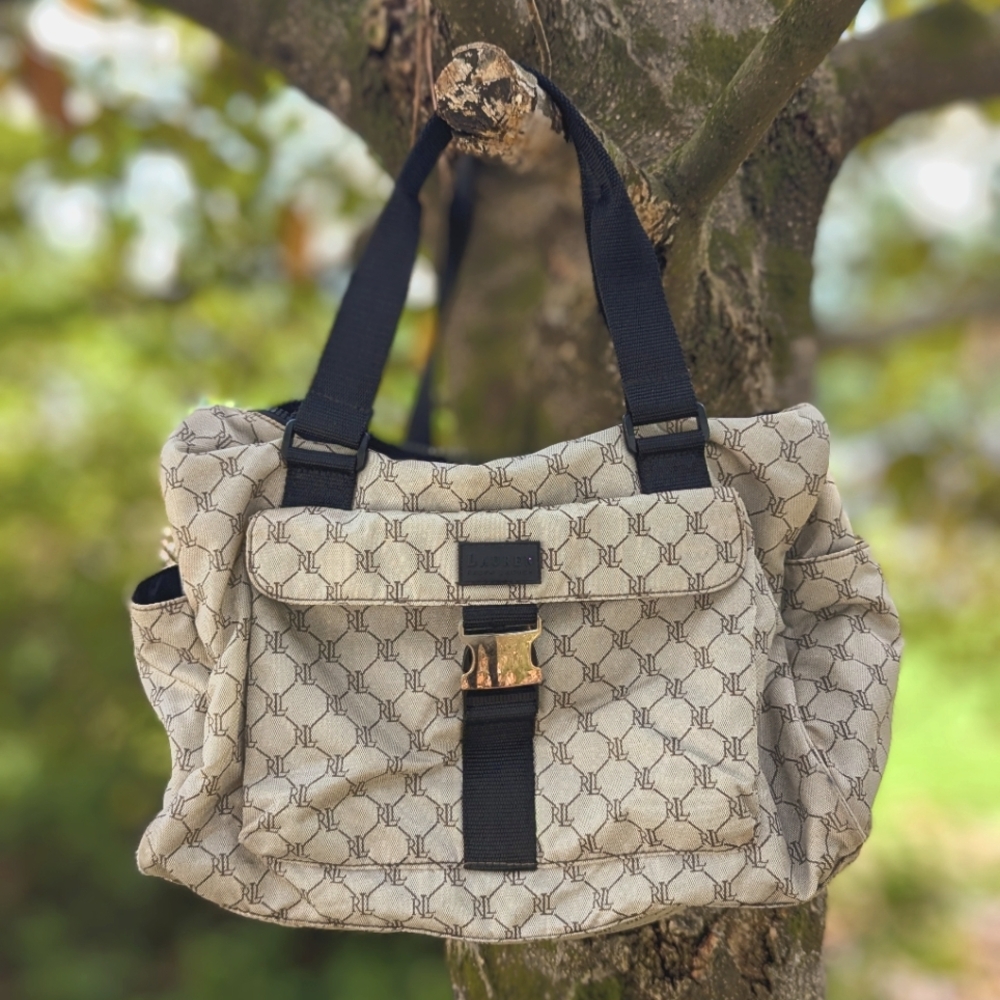 Lauren Ralph Lauren 5 Pocket Signature Black And Beige Duffle Travel Bag